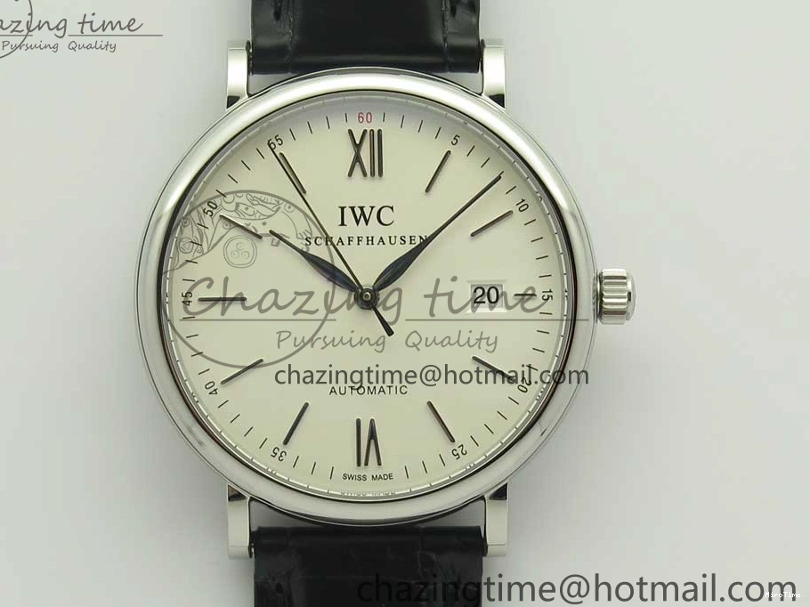 MIROTIME 0223 Supportive Portofino Automatic SS AF 1:1 Best Edition White Dial on Black Croco Leather Strap A 7184